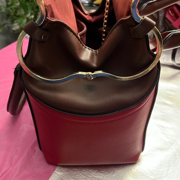 Michael Kors Red With Brown Trim Crossbody/Shoulder Satchel - Picture 7 of 14